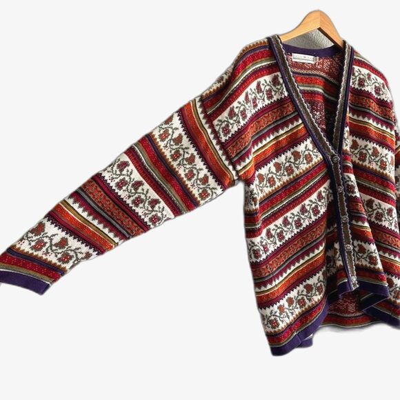 Delia McKain Cardigan Multi Color Thick Knit Sweater Button Up V Neck Sz Small - Picture 2 of 8